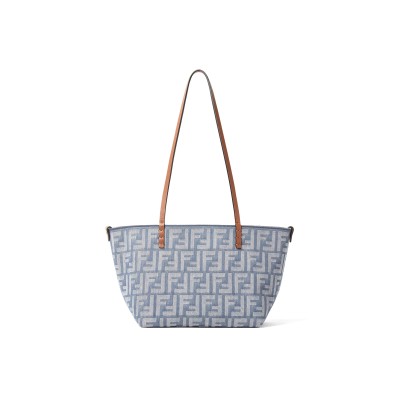 FENDI SMALL ROLL BLUE DENIM-EFFECT FF JACQUARD REVERSIBLE SHOPPER 8BH424AUT4F1SXQ (23*19.5*15cm)